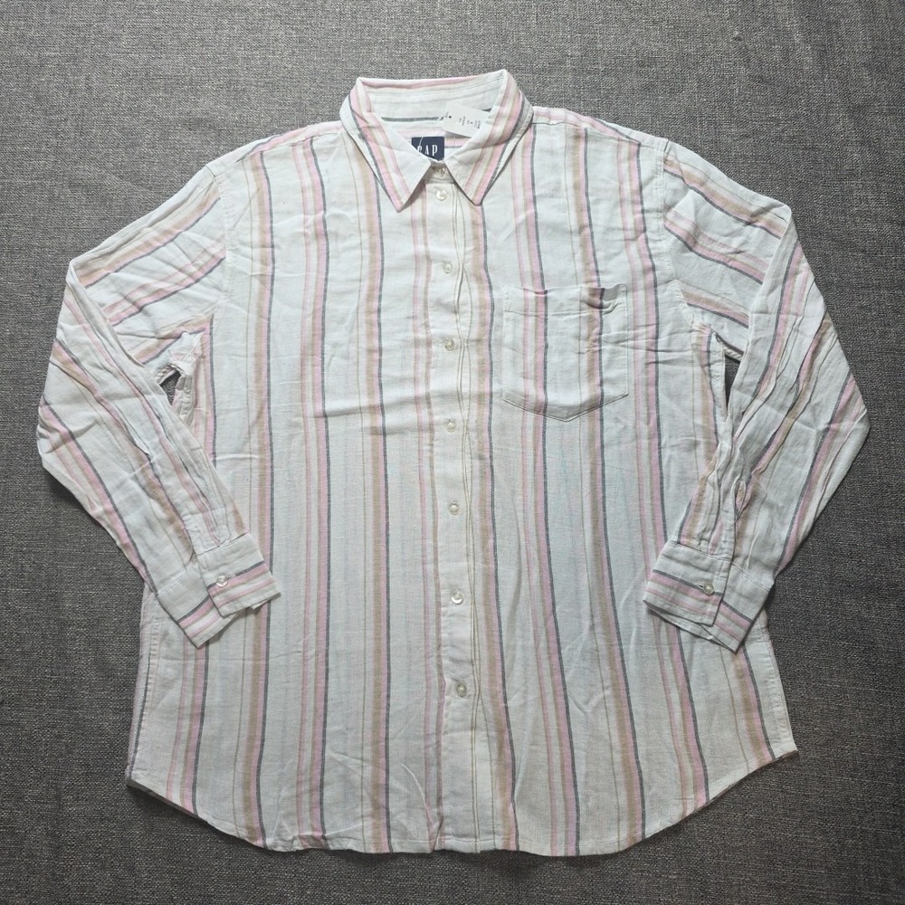 Gap Women's Relaxed Fit Light Soft Linen Button Down Top Medium Striped